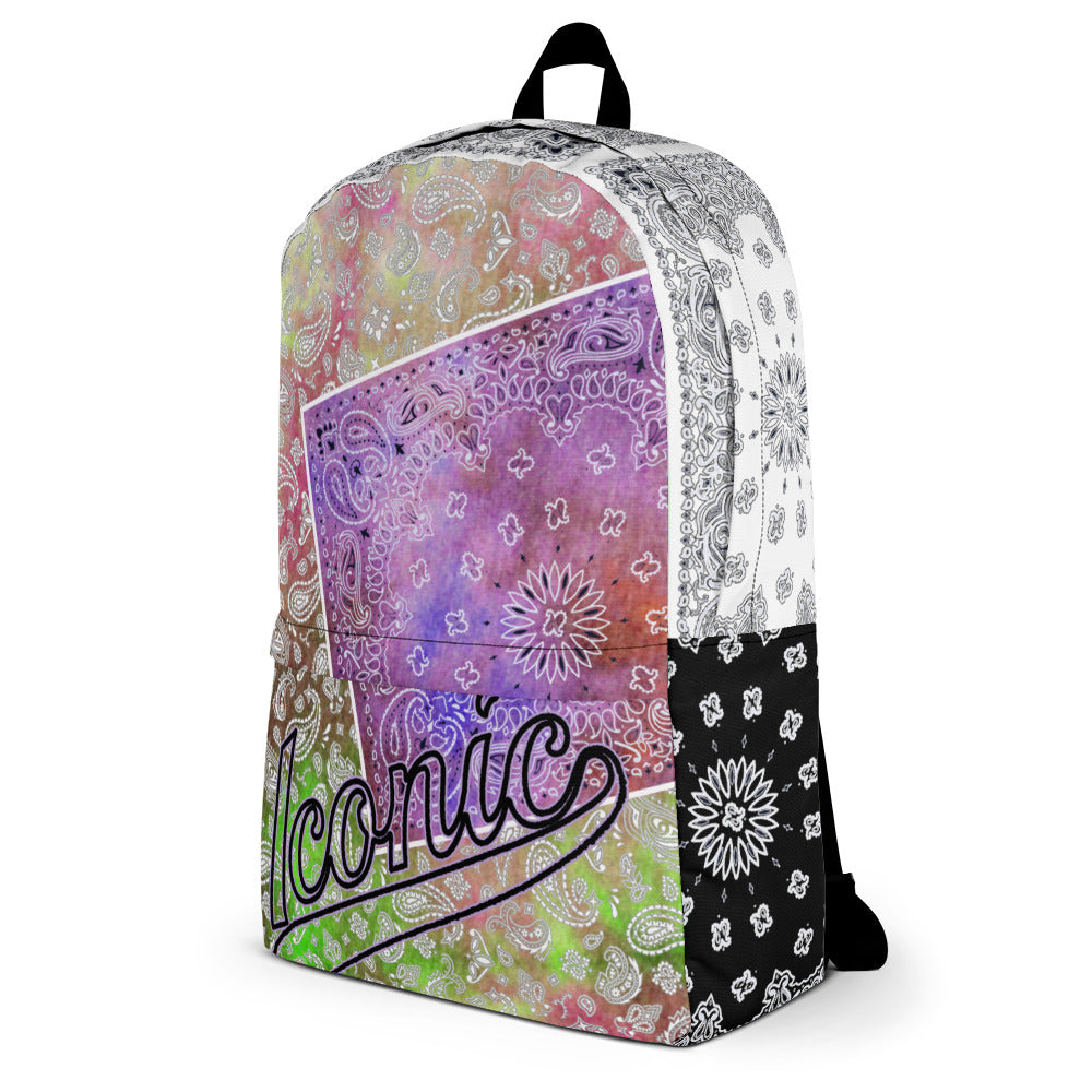 ROYAL ICONIC | Bandana Patchwork BACKPACK Digital Frontier HueMan Gang Tie Dye Mix Cheech Hendrixx Chong Rock Legend HipHop Festival Purple