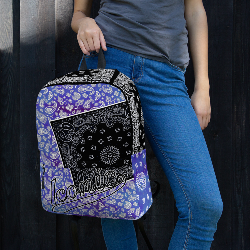 ROYAL ICONIC | Bandana Flag Tie Dye Aquarius Pour Color Block BACKPACK HueMan Gang Acid Wash Ice Dye Royal Blue & Purple Color Cloud