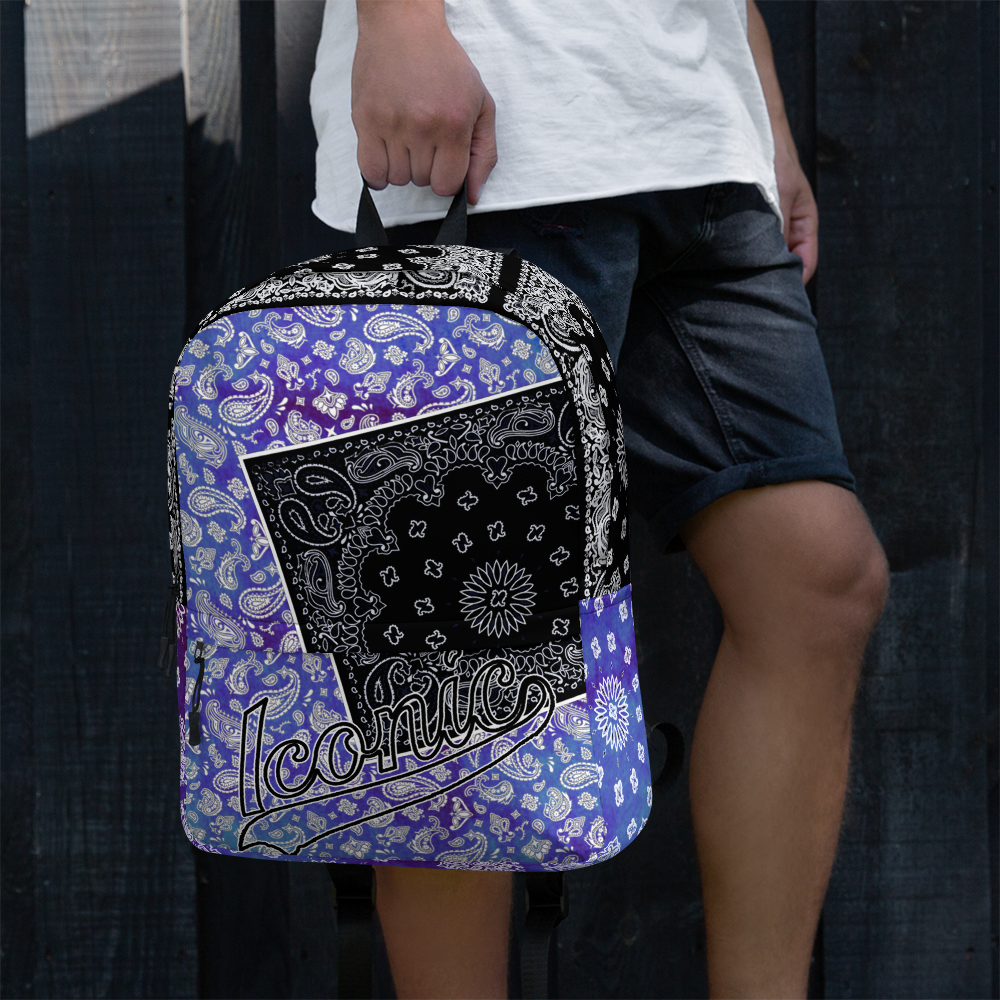 ROYAL ICONIC | Bandana Flag Tie Dye Aquarius Pour Color Block BACKPACK HueMan Gang Acid Wash Ice Dye Royal Blue & Purple Color Cloud