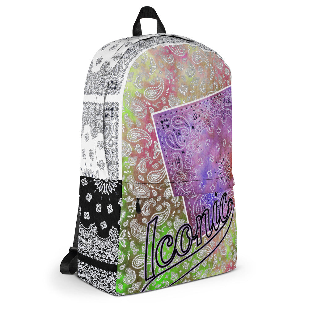ROYAL ICONIC | Bandana Patchwork BACKPACK Digital Frontier HueMan Gang Tie Dye Mix Cheech Hendrixx Chong Rock Legend HipHop Festival Purple