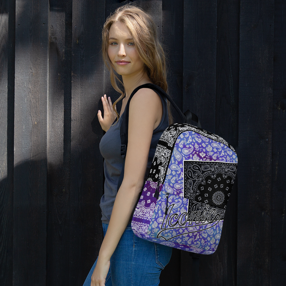 ROYAL ICONIC | Bandana Flag Tie Dye Aquarius Pour Color Block BACKPACK HueMan Gang Acid Wash Ice Dye Royal Blue & Purple Color Cloud