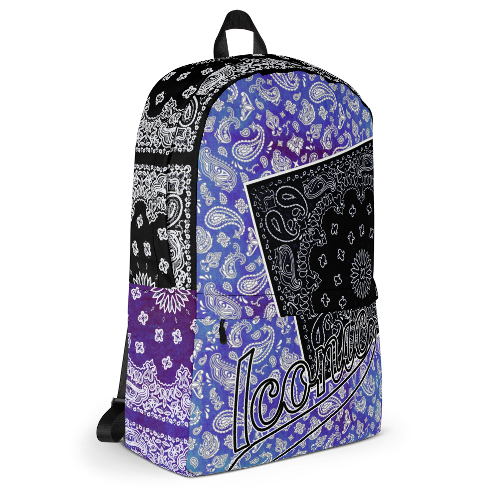 ROYAL ICONIC | Bandana Flag Tie Dye Aquarius Pour Color Block BACKPACK HueMan Gang Acid Wash Ice Dye Royal Blue & Purple Color Cloud