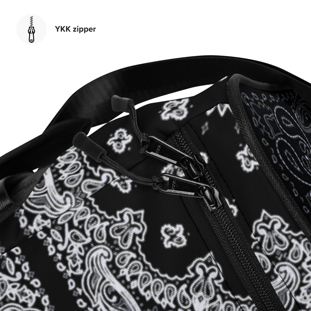 ROYAL ICONIC | Bandana Flag Duffle Bag Color Block Carousel Dope Azz DUFFEL Bag HueMan Gang Workout Gym Bag Solid Black and Logo