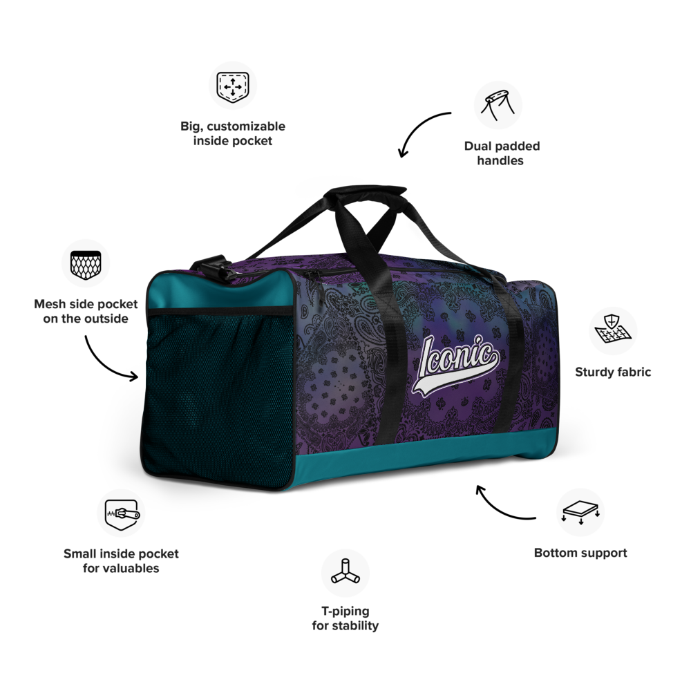 ROYAL ICONIC | OG Candy Bandana Tie Dye Paisley Cloud Dye Skate Bag Gang Gang Duffel Bag Purple Hendrixx Retro Baseball Logo