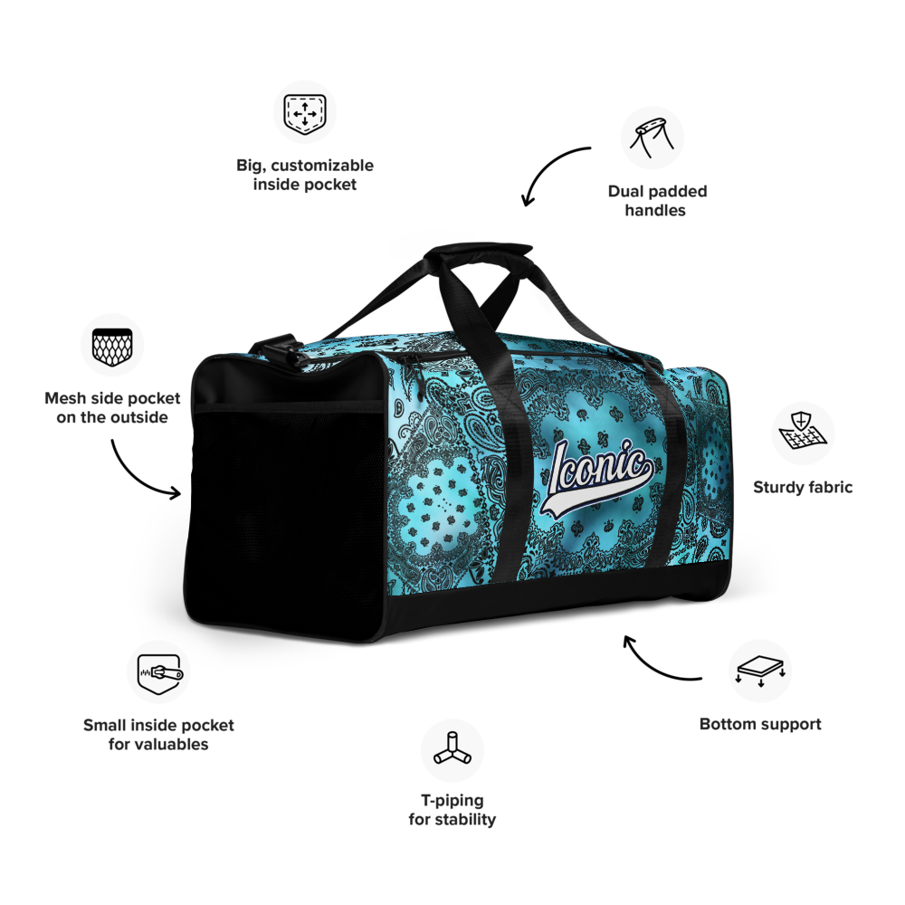 ROYAL ICONIC | OG Candy Bandana Tie Dye Paisley Cloud Dye Skate Bag Gang Gang Duffel Bag Sky Baby Blue Retro Baseball Logo