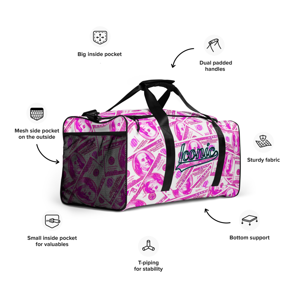 ROYAL ICONIC | The 100 Dollar Duffel Bag Nu Money Iconic MM's Workout Gym Bag GTA Guap Im in my Bag Secure the Bag Pink Money Bag | Classic Cash Bag Variant