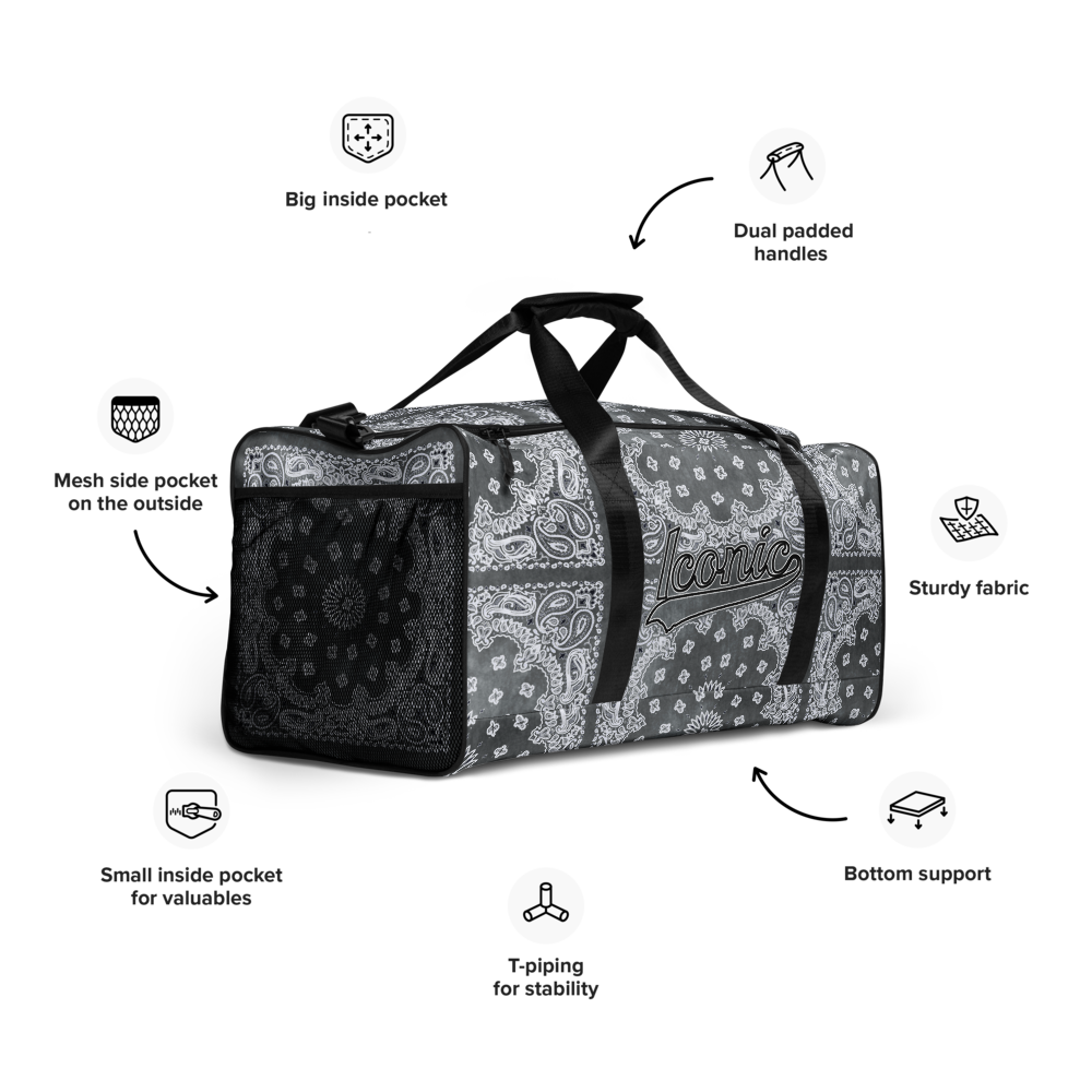ROYAL ICONIC | Bandana Flag Tie Dye Duffle Bag Dope Azz Gray Wash DUFFEL Bag HueMan Gang Workout Gym Bag Duffle Bag Acid Wash Grey