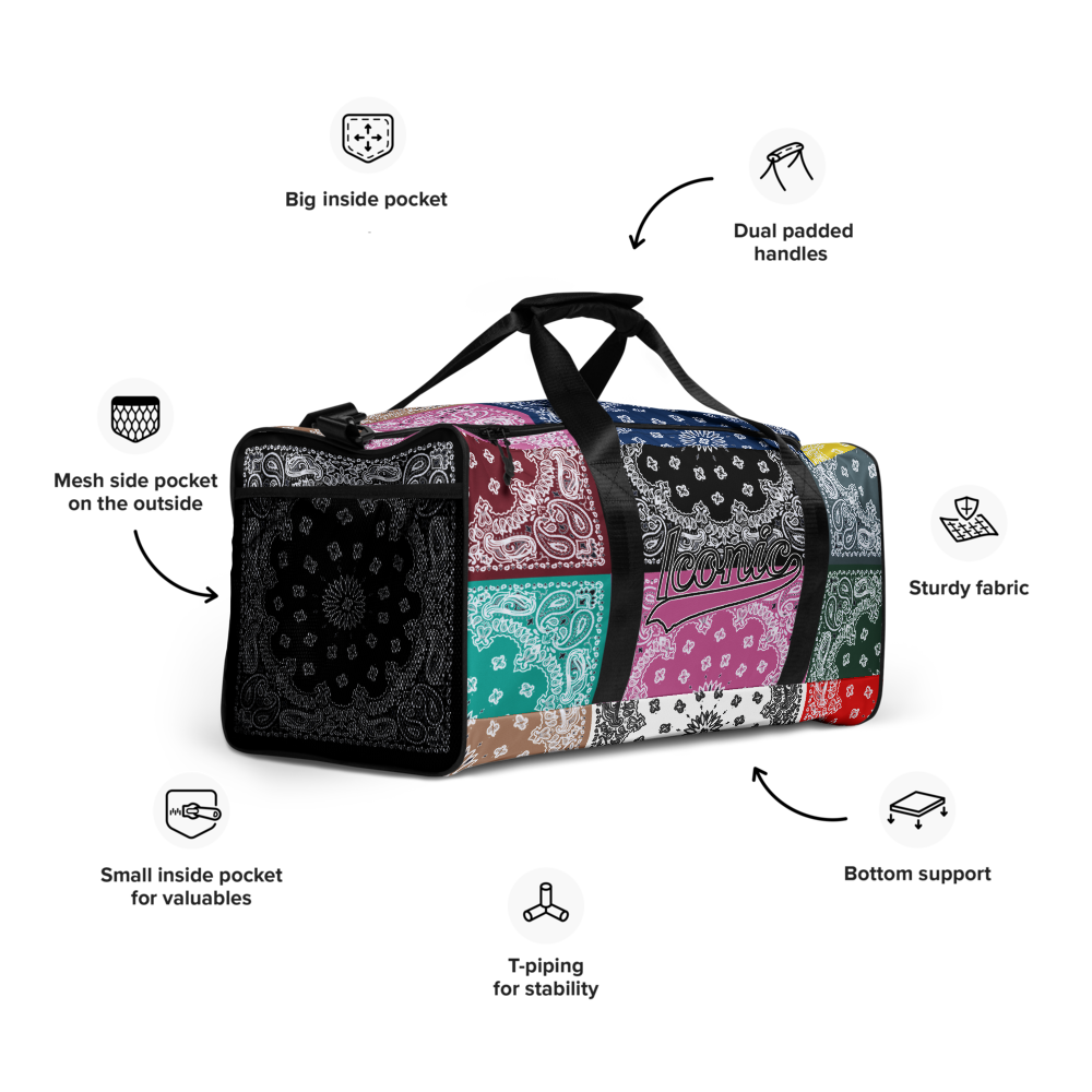 ROYAL ICONIC | Bandana Flag Duffle Bag Color Block Carousel Dope Azz DUFFEL Bag HueMan Gang Workout Gym Bag Carousel 2 Autumn Vibez
