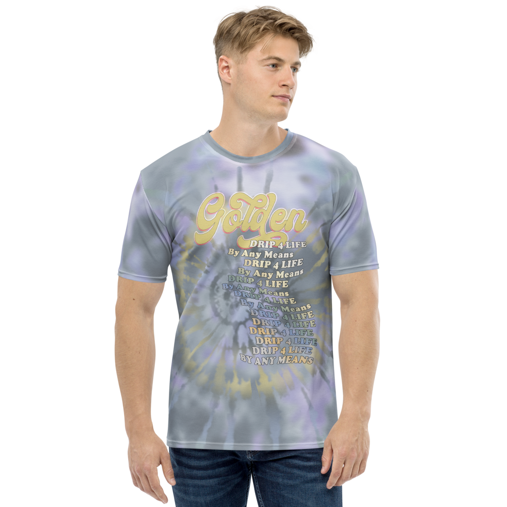 CRXWN | Royal Urban Resort | Trippy Drippy D4L By Any Means Bleach Acid Wash Unisex Jersey Tee Golden Wave Ash Blue Sunburst Tie Dye