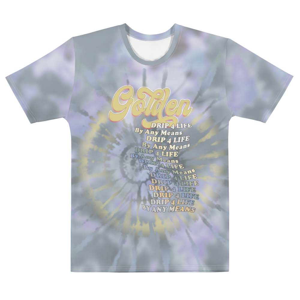 CRXWN | Royal Urban Resort | Trippy Drippy D4L By Any Means Bleach Acid Wash Unisex Jersey Tee Golden Wave Ash Blue Sunburst Tie Dye