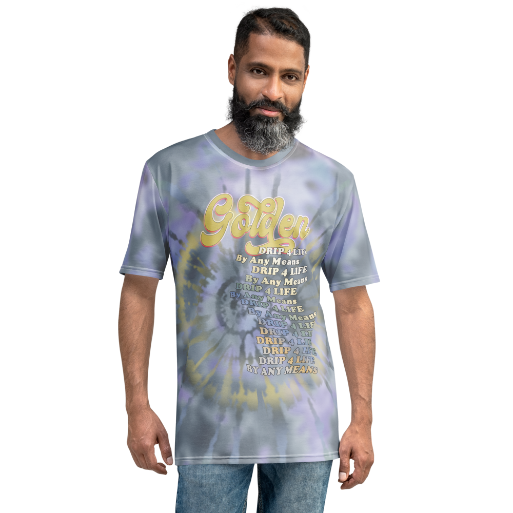 CRXWN | Royal Urban Resort | Trippy Drippy D4L By Any Means Bleach Acid Wash Unisex Jersey Tee Golden Wave Ash Blue Sunburst Tie Dye