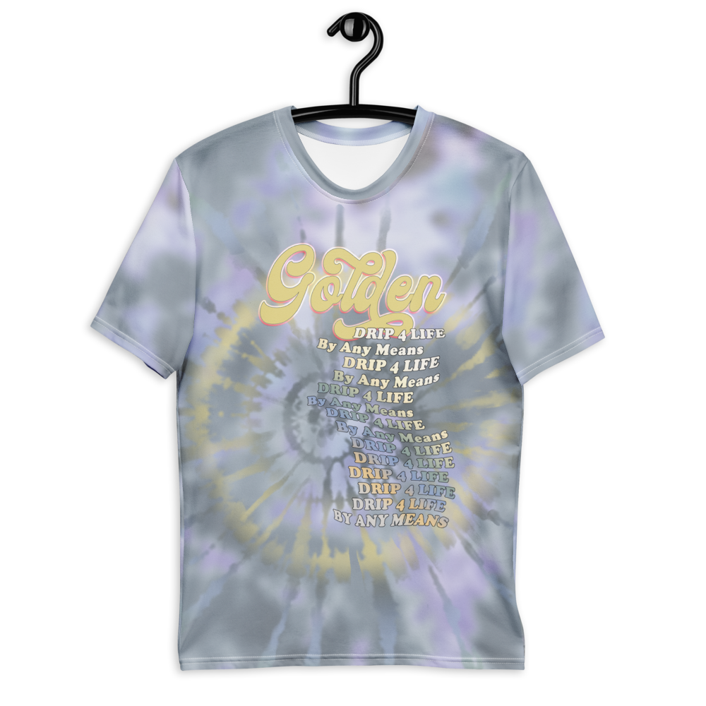 CRXWN | Royal Urban Resort | Trippy Drippy D4L By Any Means Bleach Acid Wash Unisex Jersey Tee Golden Wave Ash Blue Sunburst Tie Dye