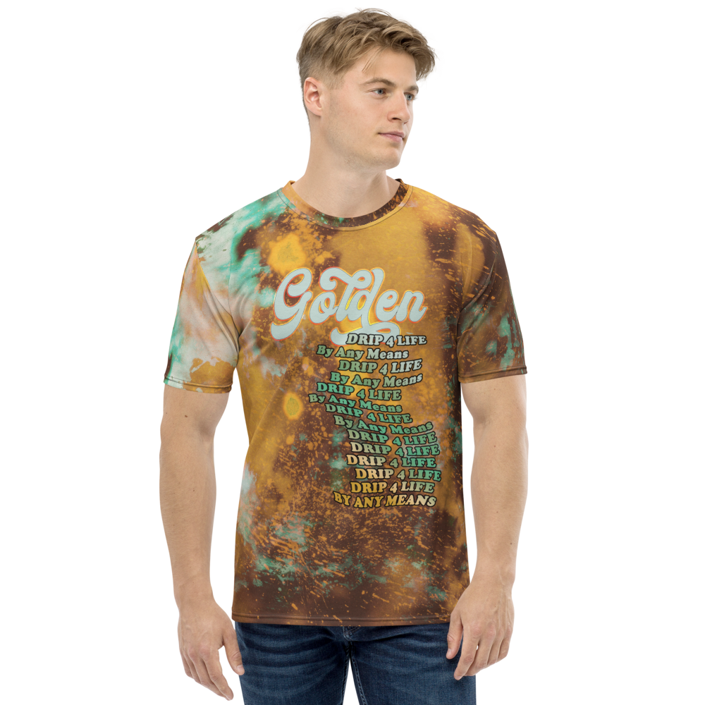 CRXWN | Royal Urban Resort | Trippy Drippy D4L By Any Means Bleach Acid Wash Unisex Jersey Tee Golden Wave Seafoam Teal Bleach Dye