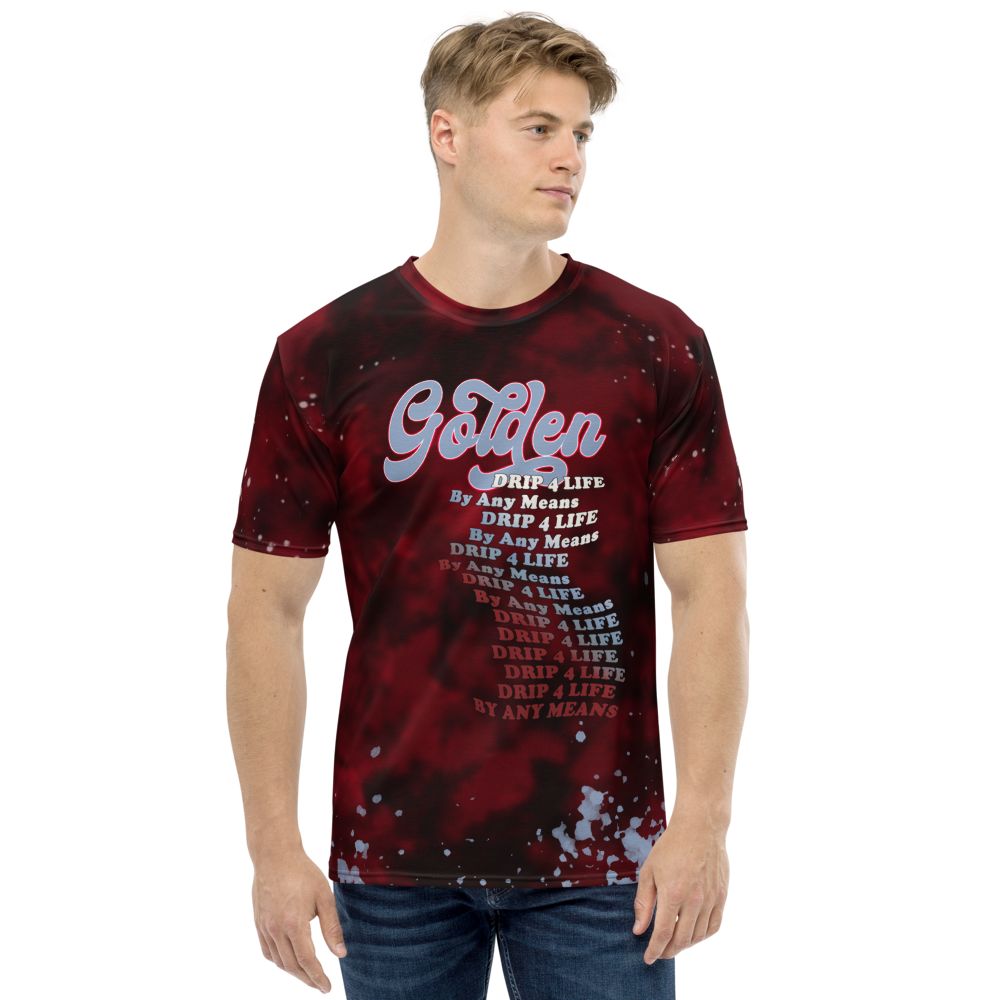 CRXWN | Royal Urban Resort | Trippy Drippy D4L By Any Means Bleach Acid Wash Unisex Jersey Tee Golden Wave Carmine Red Splatter Tie Dye