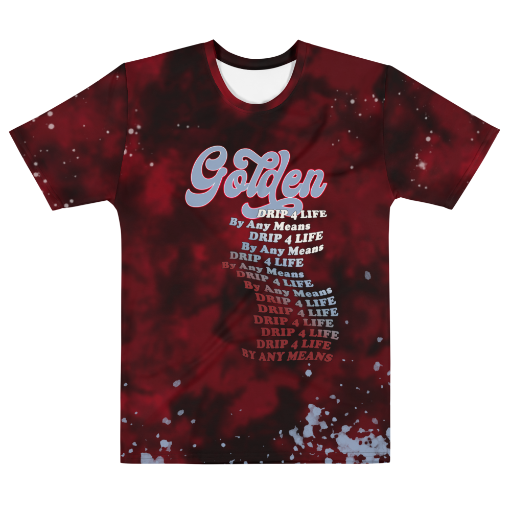 CRXWN | Royal Urban Resort | Trippy Drippy D4L By Any Means Bleach Acid Wash Unisex Jersey Tee Golden Wave Carmine Red Splatter Tie Dye