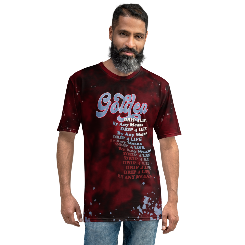 CRXWN | Royal Urban Resort | Trippy Drippy D4L By Any Means Bleach Acid Wash Unisex Jersey Tee Golden Wave Carmine Red Splatter Tie Dye