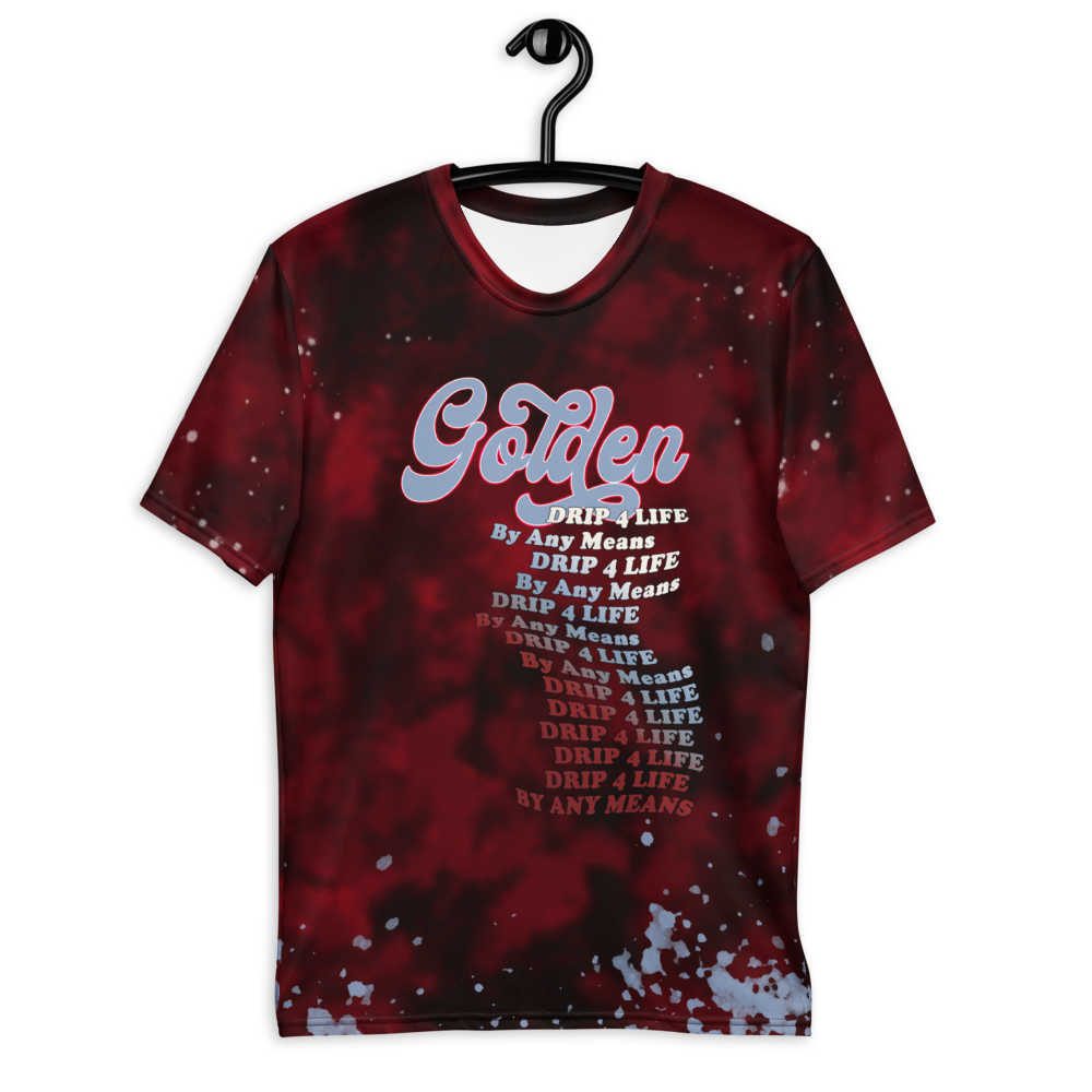 CRXWN | Royal Urban Resort | Trippy Drippy D4L By Any Means Bleach Acid Wash Unisex Jersey Tee Golden Wave Carmine Red Splatter Tie Dye