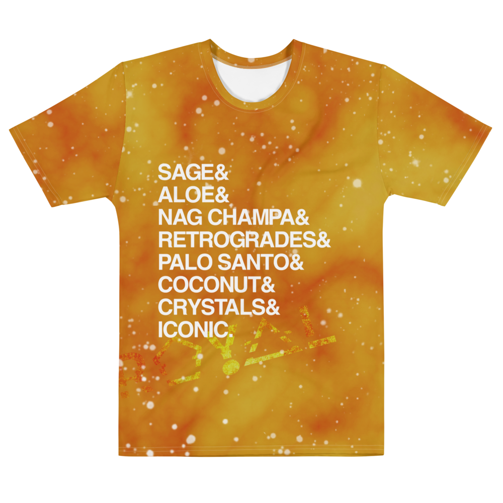 ROYAL ICONIC | Acid Wash Bleach Dye Galaxy Stars Sage & Retrogrades Ladies Crewneck Jersey Tee Orange Sienna Sun