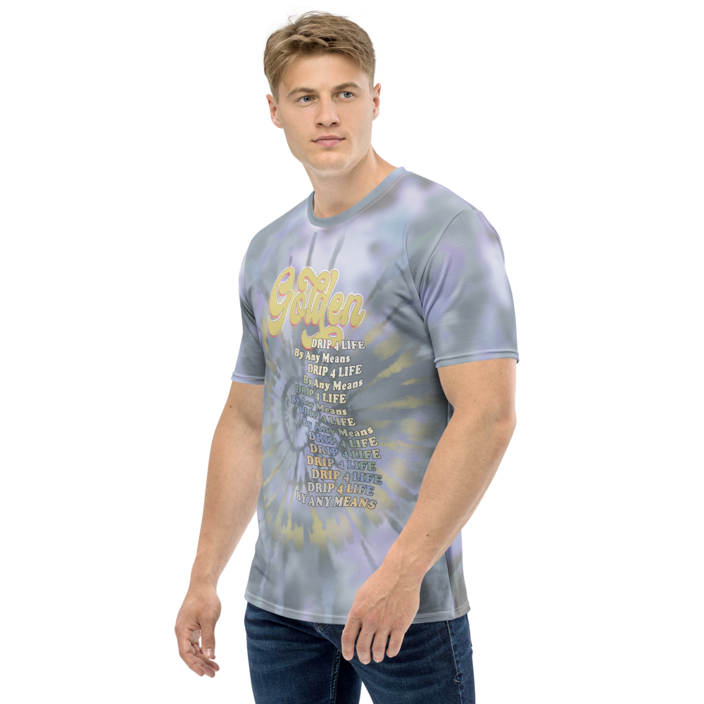 CRXWN | Royal Urban Resort | Trippy Drippy D4L By Any Means Bleach Acid Wash Unisex Jersey Tee Golden Wave Ash Blue Sunburst Tie Dye