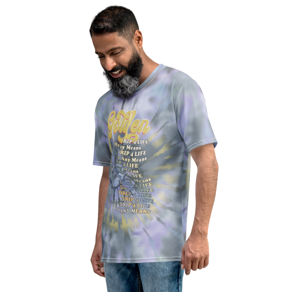CRXWN | Royal Urban Resort | Trippy Drippy D4L By Any Means Bleach Acid Wash Unisex Jersey Tee Golden Wave Ash Blue Sunburst Tie Dye