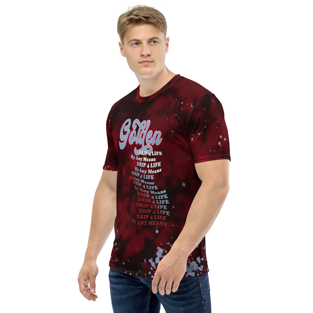 CRXWN | Royal Urban Resort | Trippy Drippy D4L By Any Means Bleach Acid Wash Unisex Jersey Tee Golden Wave Carmine Red Splatter Tie Dye