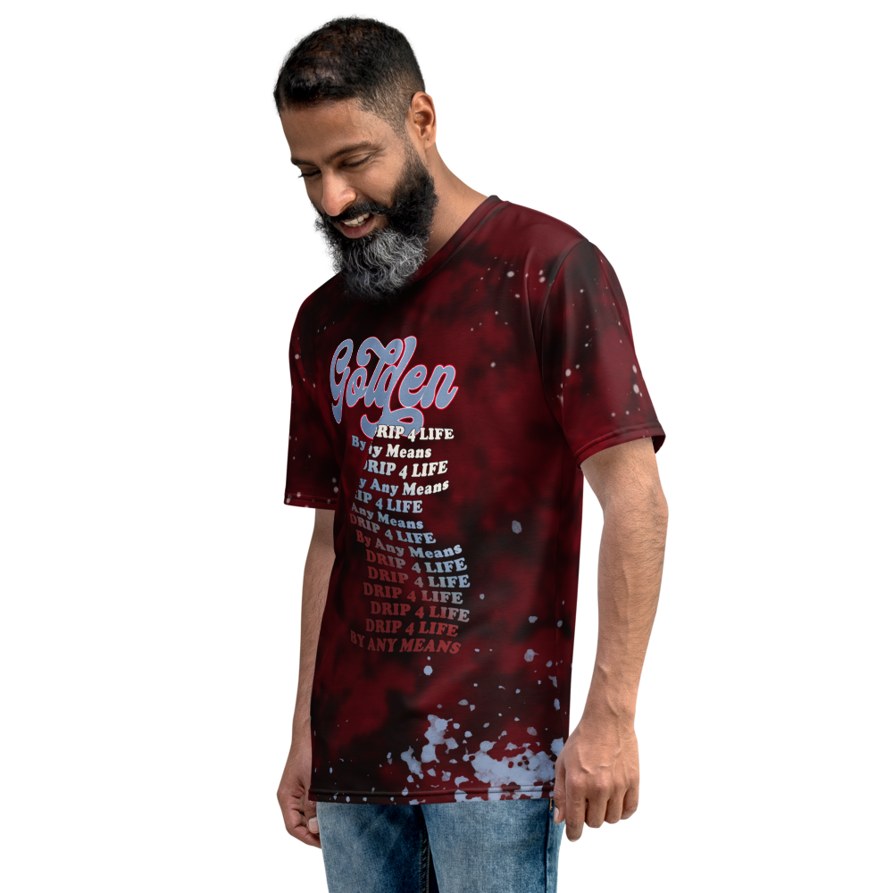 CRXWN | Royal Urban Resort | Trippy Drippy D4L By Any Means Bleach Acid Wash Unisex Jersey Tee Golden Wave Carmine Red Splatter Tie Dye