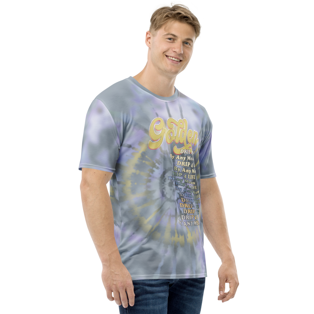 CRXWN | Royal Urban Resort | Trippy Drippy D4L By Any Means Bleach Acid Wash Unisex Jersey Tee Golden Wave Ash Blue Sunburst Tie Dye