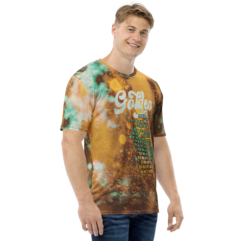CRXWN | Royal Urban Resort | Trippy Drippy D4L By Any Means Bleach Acid Wash Unisex Jersey Tee Golden Wave Seafoam Teal Bleach Dye
