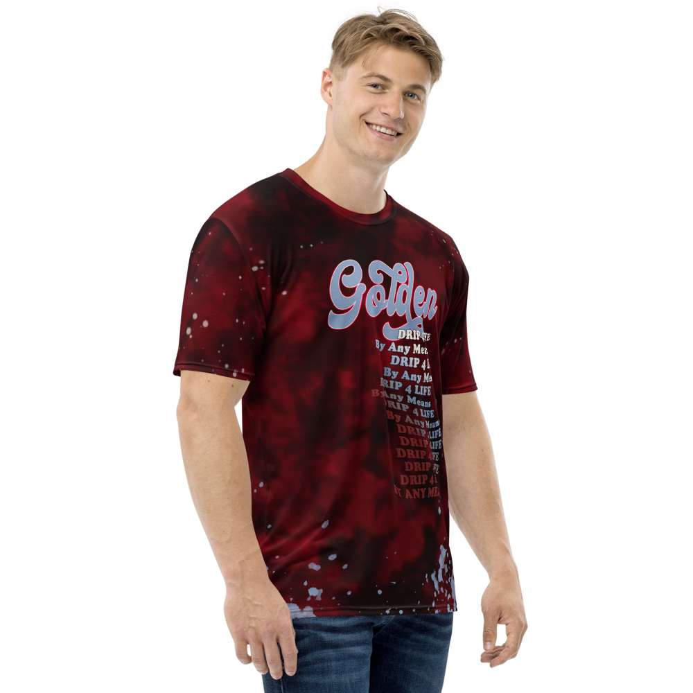 CRXWN | Royal Urban Resort | Trippy Drippy D4L By Any Means Bleach Acid Wash Unisex Jersey Tee Golden Wave Carmine Red Splatter Tie Dye