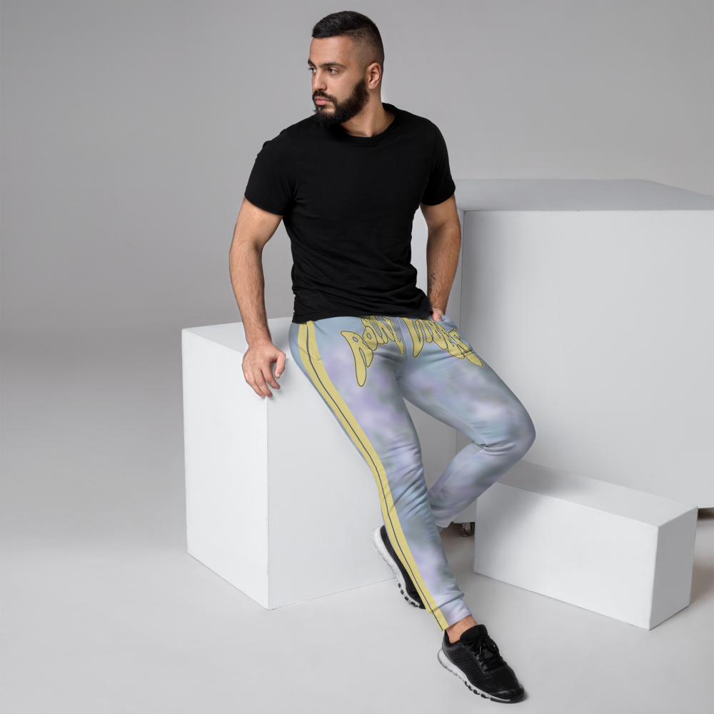 CRXWN | Royal Urban Resort | Trippy Drippy Bleach Acid Wash with Malibu Stripe Unisex Jogger Ash Blue Bleach Grunge Acid Dye