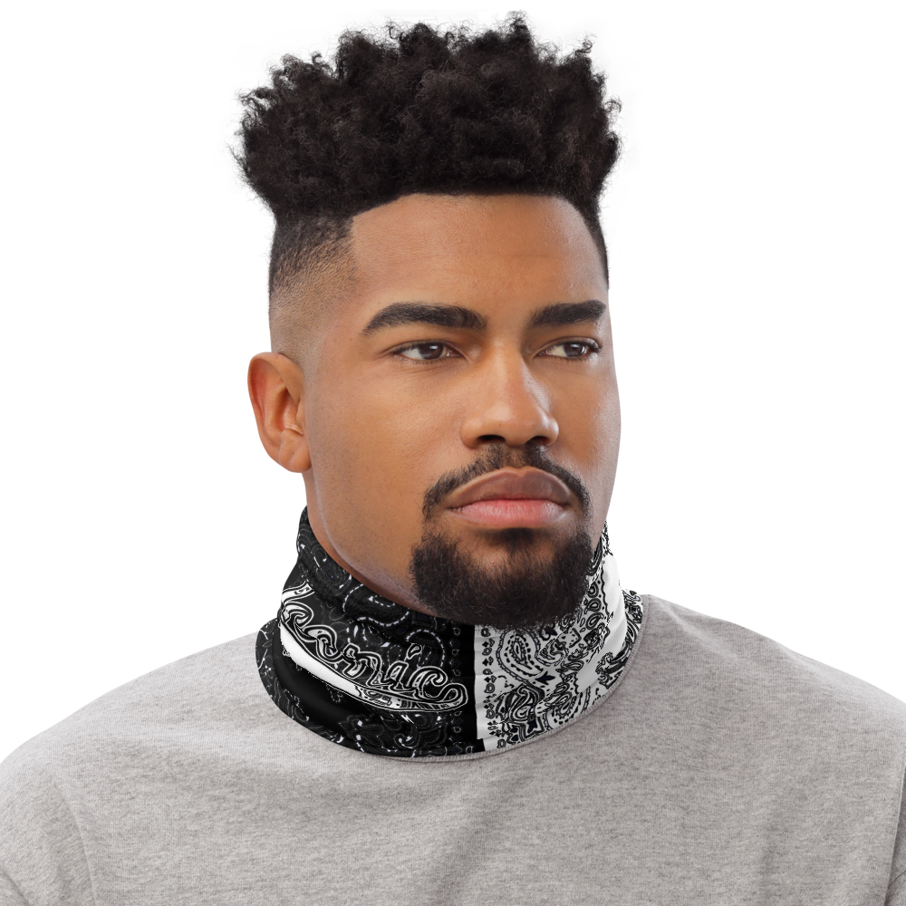ROYAL ICONIC | Bandana Flag Unisex 3-in-1 Facemask Gaiter HueMan Gang Bold Bad Azz Half N' Half Black N' White