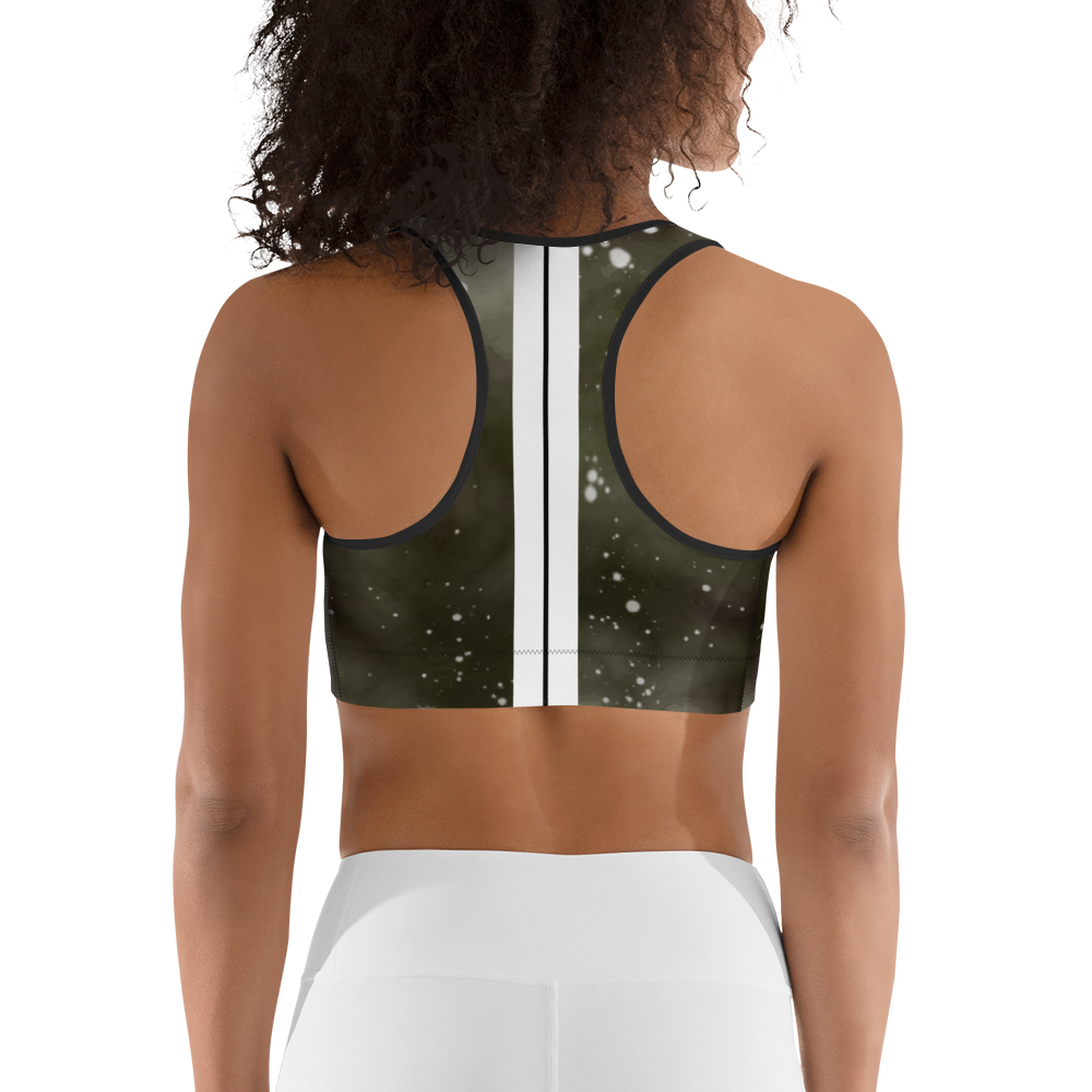 ROYAL ICONIC | Acid Wash Bleach Dye Galaxy Tie Dye Sports Bra Front Facing Malibu Stripe Ether Cloud Black N' Wh Wash
