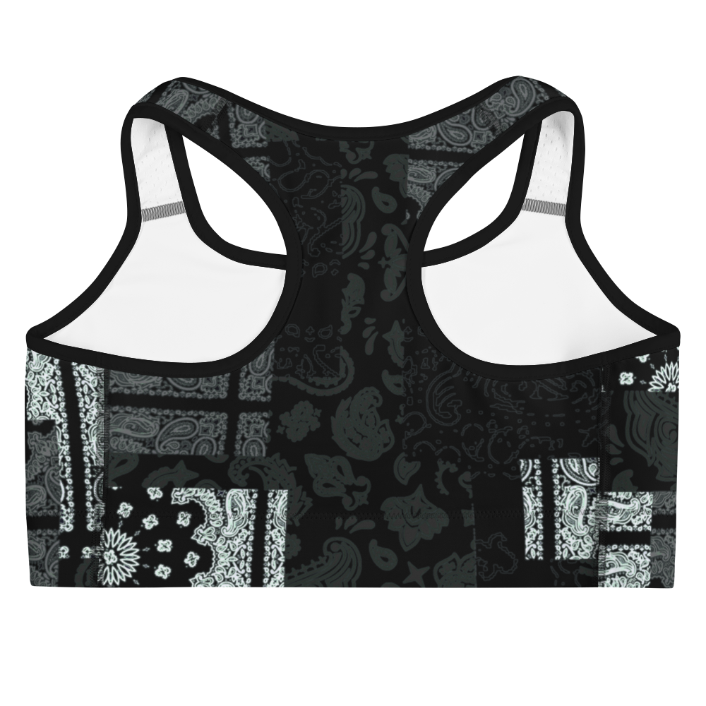 ROYAL ICONIC | Patchwork Bandana Flag Sports Bra Monochrome Black N' White