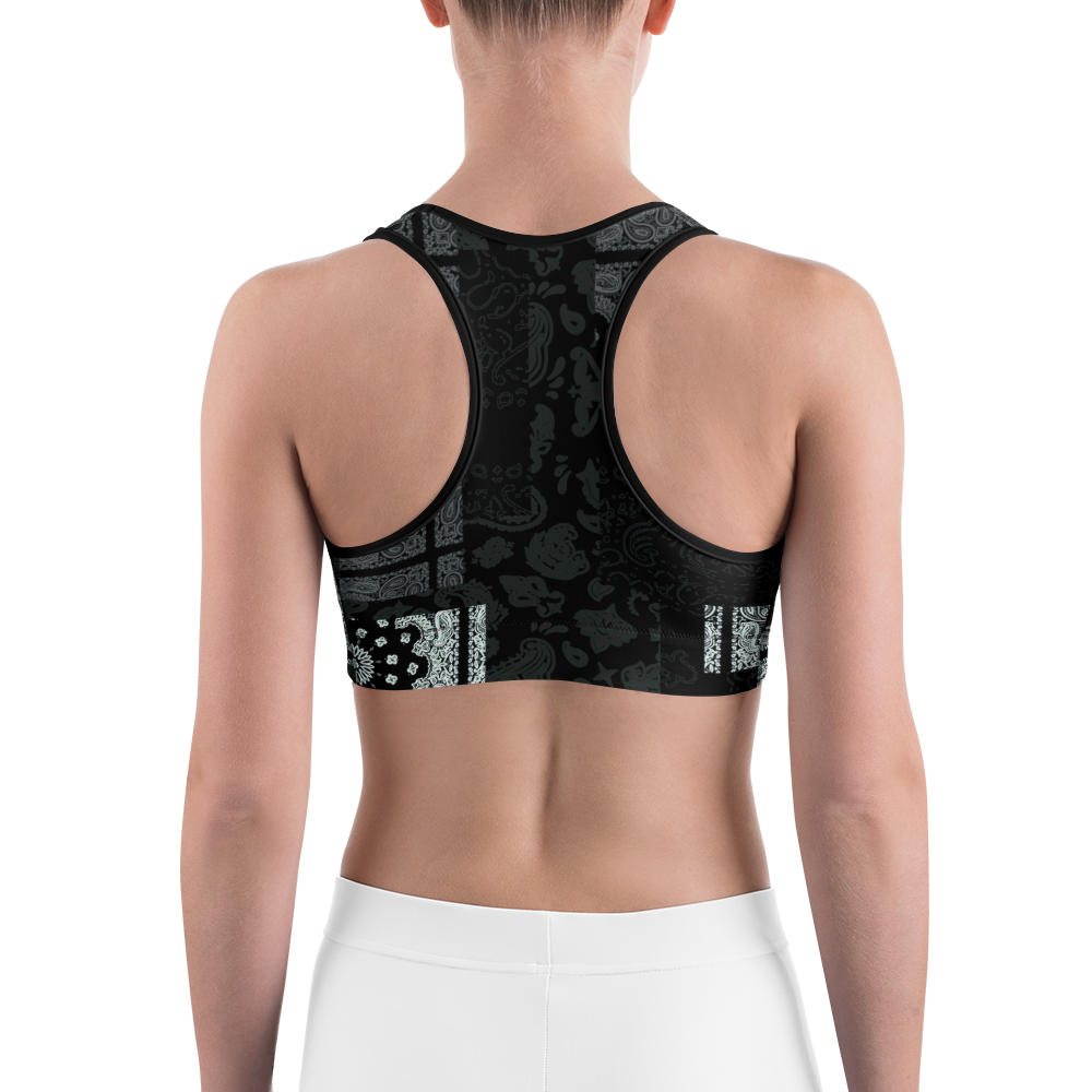 ROYAL ICONIC | Patchwork Bandana Flag Sports Bra Monochrome Black N' White