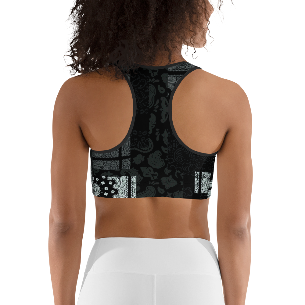 ROYAL ICONIC | Patchwork Bandana Flag Sports Bra Monochrome Black N' White