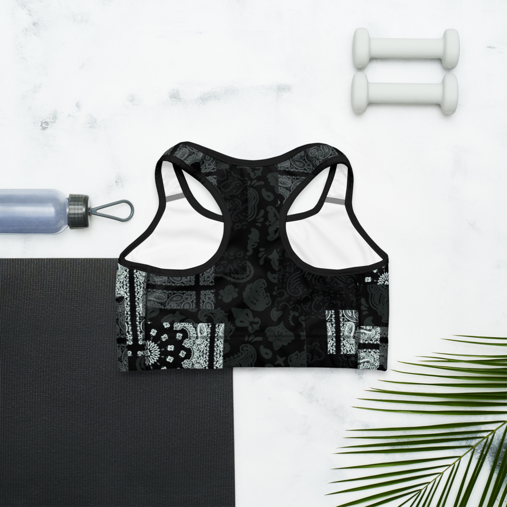 ROYAL ICONIC | Patchwork Bandana Flag Sports Bra Monochrome Black N' White