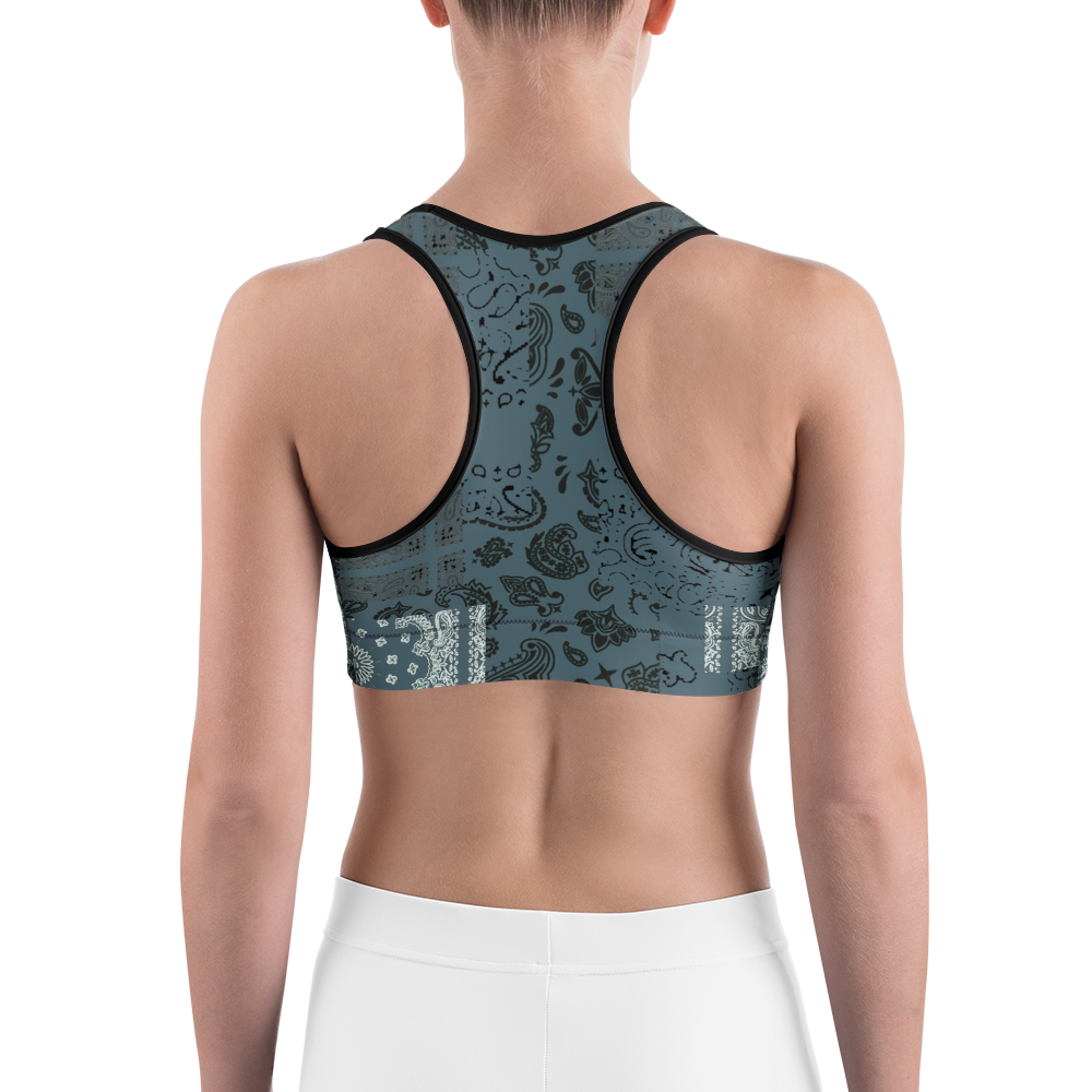 ROYAL ICONIC | Patchwork Bandana Flag Sports Bra Cool Metal Blue