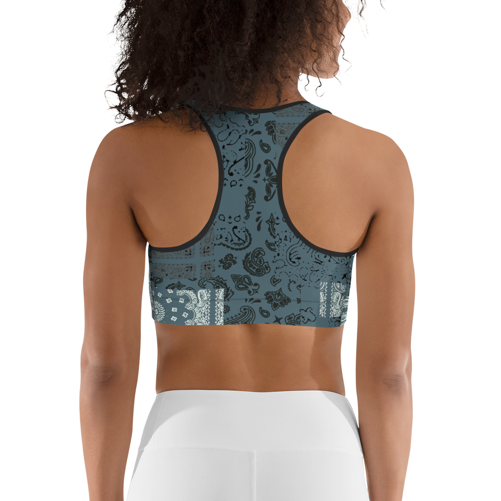 ROYAL ICONIC | Patchwork Bandana Flag Sports Bra Cool Metal Blue