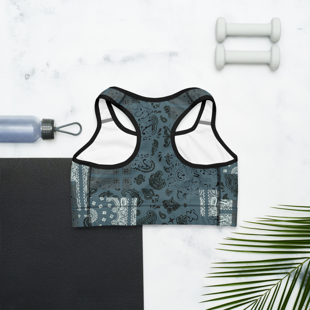 ROYAL ICONIC | Patchwork Bandana Flag Sports Bra Cool Metal Blue