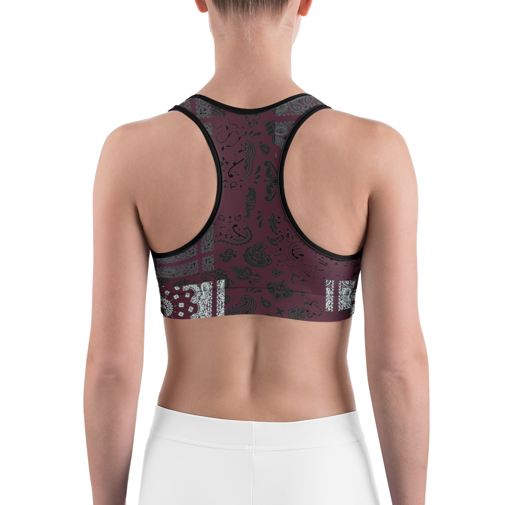 ROYAL ICONIC | Patchwork Bandana Flag Sports Bra Moscato Wine Burgundy