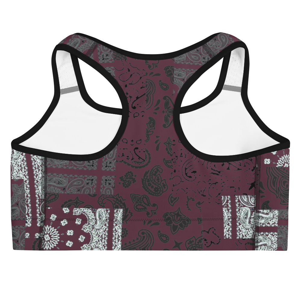 ROYAL ICONIC | Patchwork Bandana Flag Sports Bra Moscato Wine Burgundy