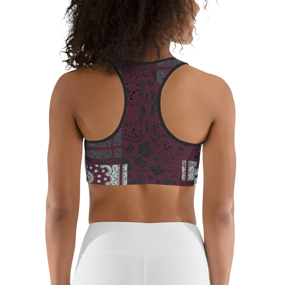 ROYAL ICONIC | Patchwork Bandana Flag Sports Bra Moscato Wine Burgundy