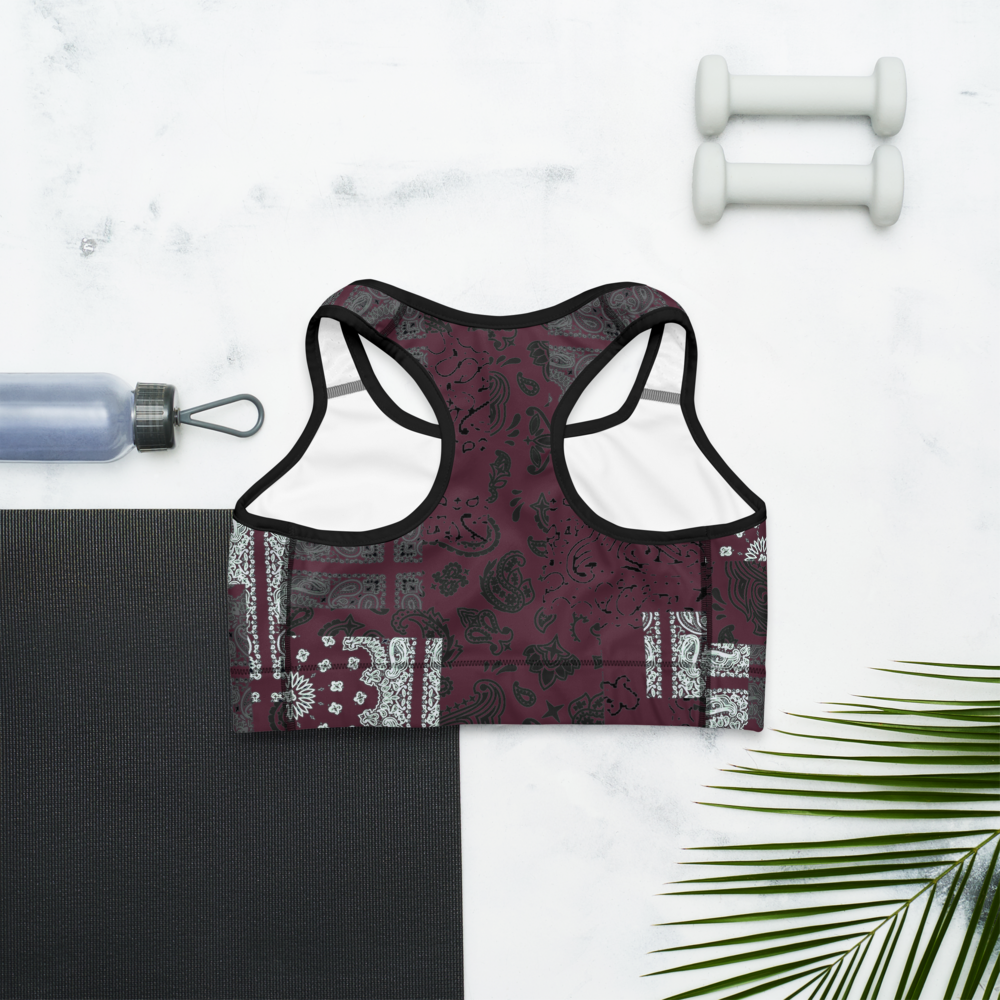 ROYAL ICONIC | Patchwork Bandana Flag Sports Bra Moscato Wine Burgundy
