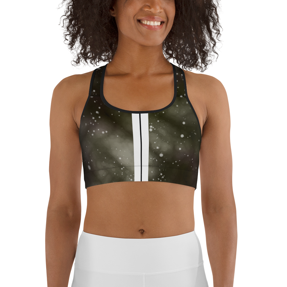 ROYAL ICONIC | Acid Wash Bleach Dye Galaxy Tie Dye Sports Bra Front Facing Malibu Stripe Ether Cloud Black N' Wh Wash
