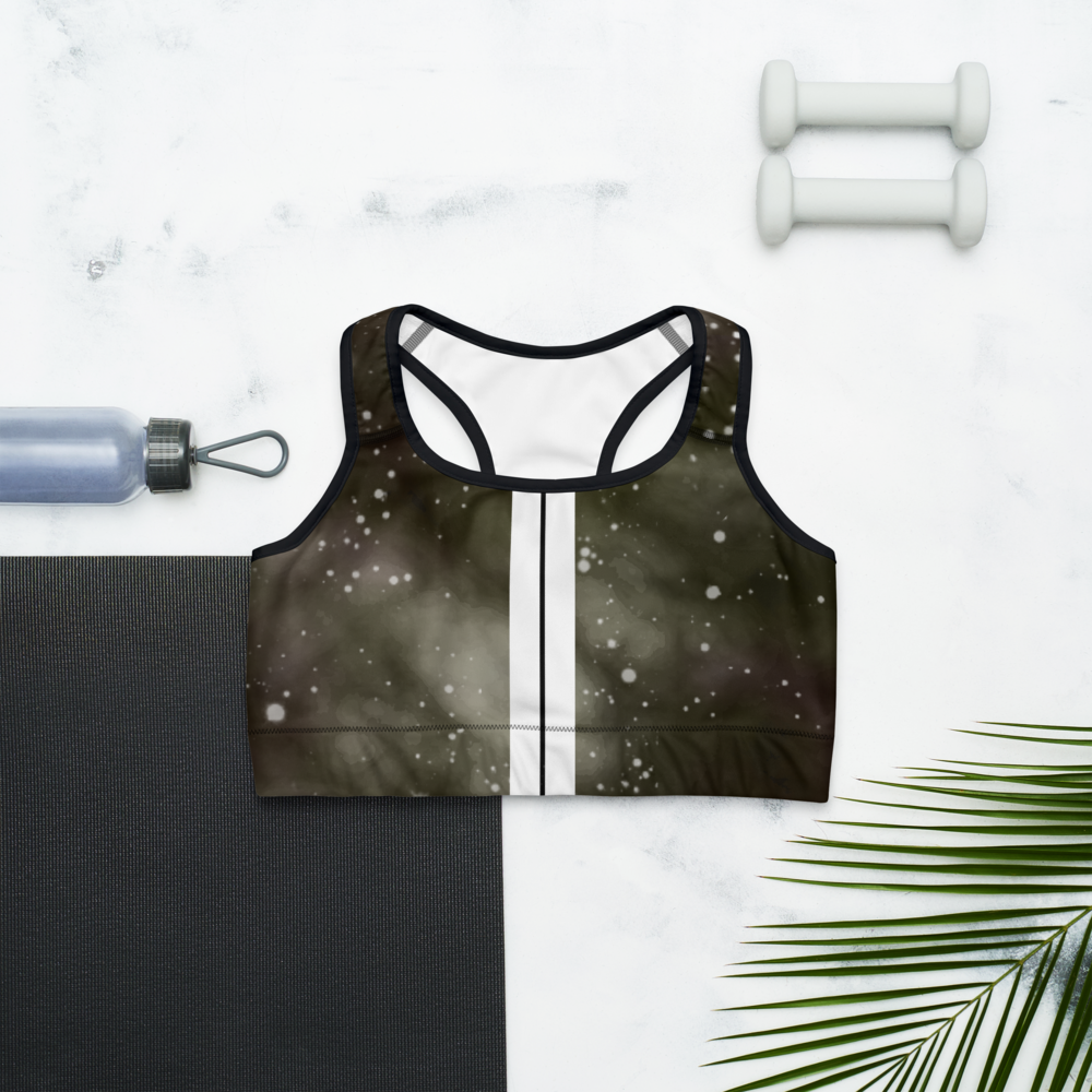 ROYAL ICONIC | Acid Wash Bleach Dye Galaxy Tie Dye Sports Bra Front Facing Malibu Stripe Ether Cloud Black N' Wh Wash