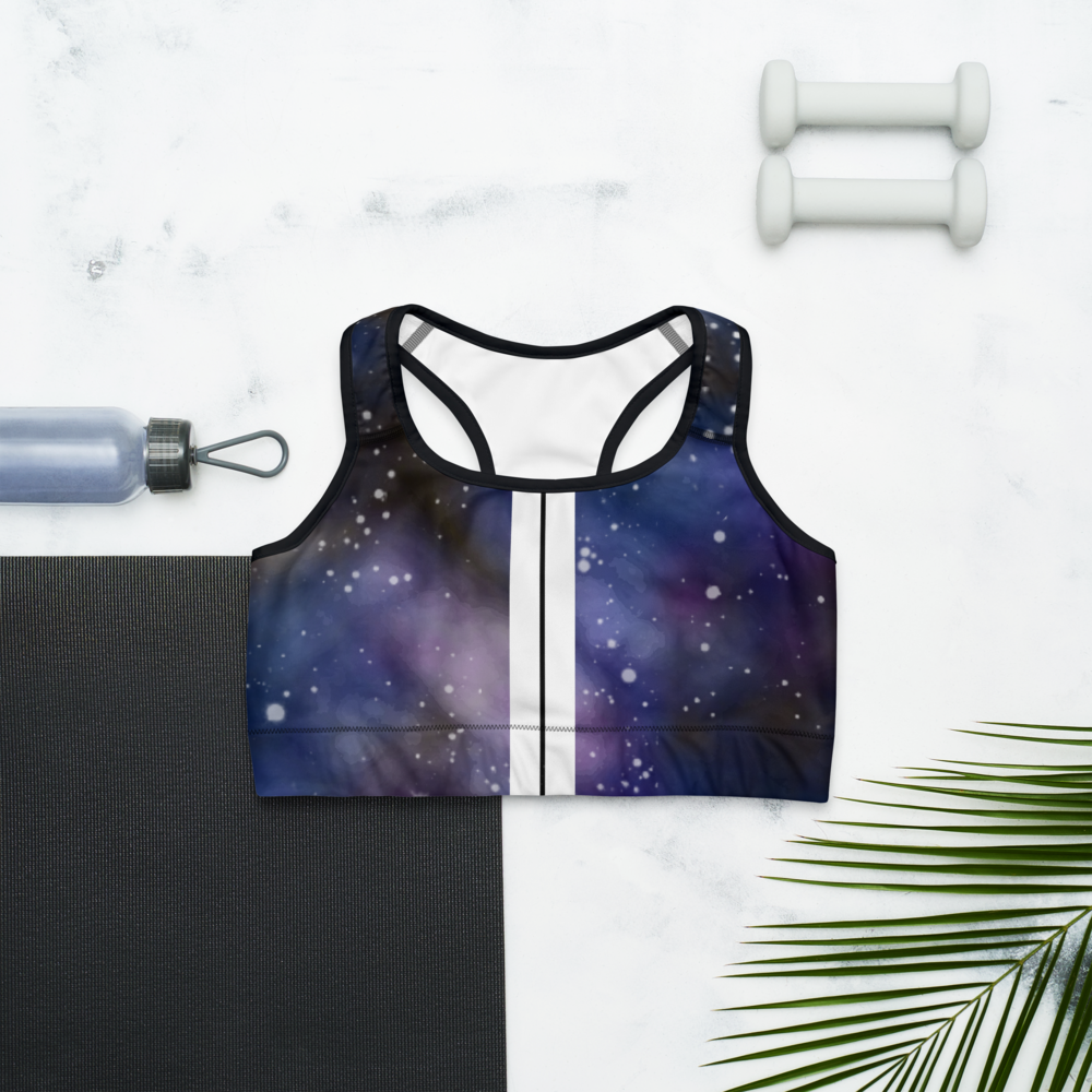 ROYAL ICONIC | Acid Wash Bleach Dye Galaxy Tie Dye Sports Bra Front Facing Malibu Stripe Ether Cloud Royal Blue Purple N' Wh Wash