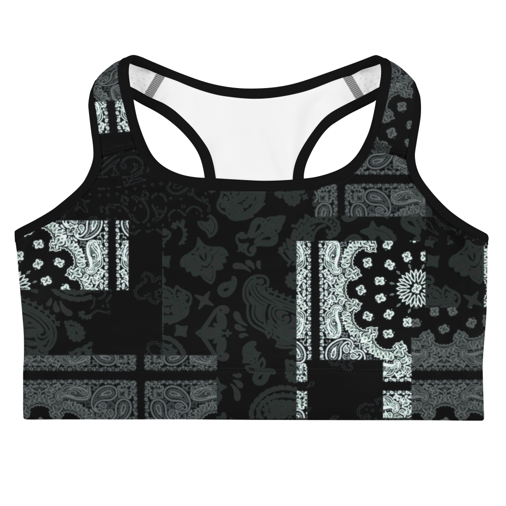 ROYAL ICONIC | Patchwork Bandana Flag Sports Bra Monochrome Black N' White