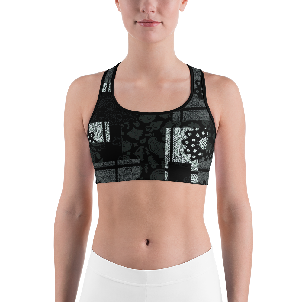 ROYAL ICONIC | Patchwork Bandana Flag Sports Bra Monochrome Black N' White