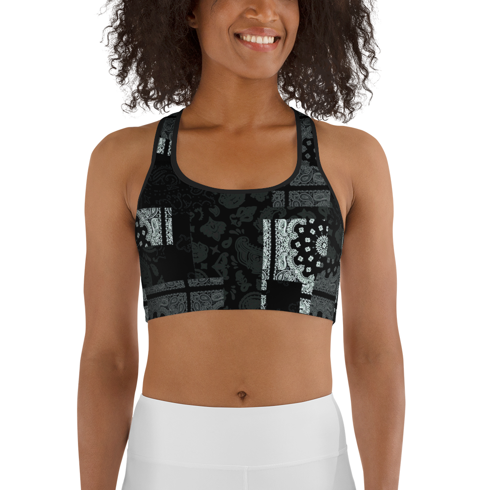 ROYAL ICONIC | Patchwork Bandana Flag Sports Bra Monochrome Black N' White