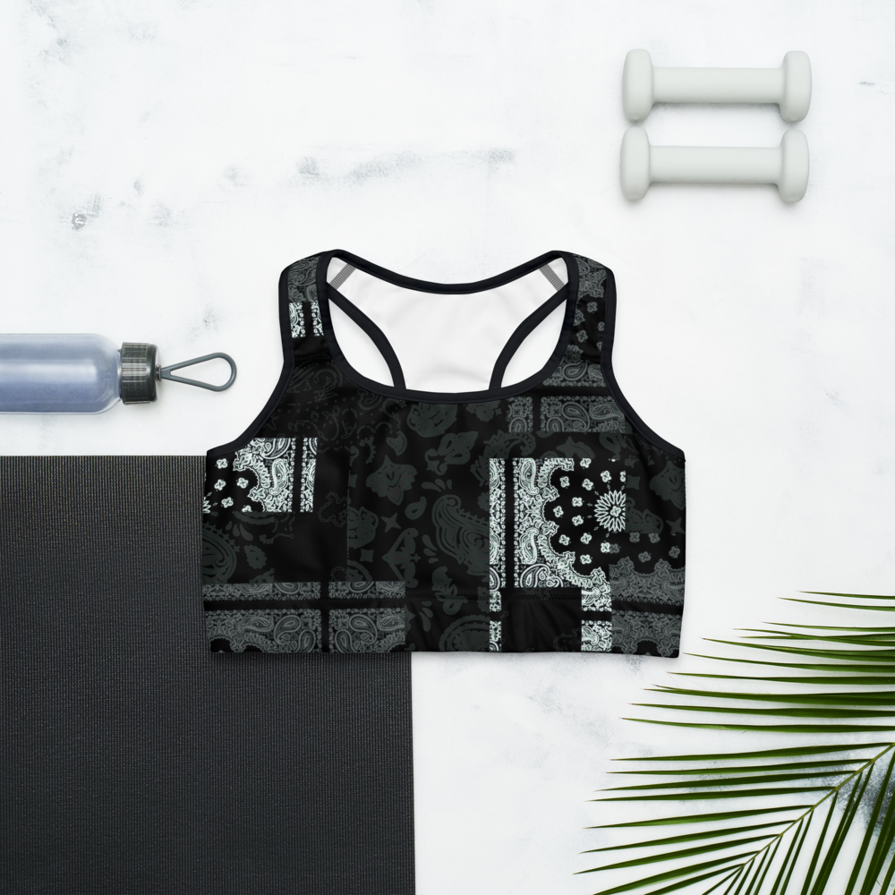 ROYAL ICONIC | Patchwork Bandana Flag Sports Bra Monochrome Black N' White